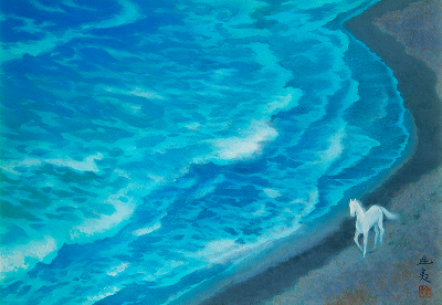 東山魁夷 代表作 「風吹く浜」 画像