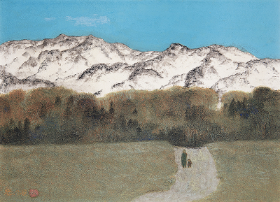 高山辰雄 代表作 「雪山の里」 画像